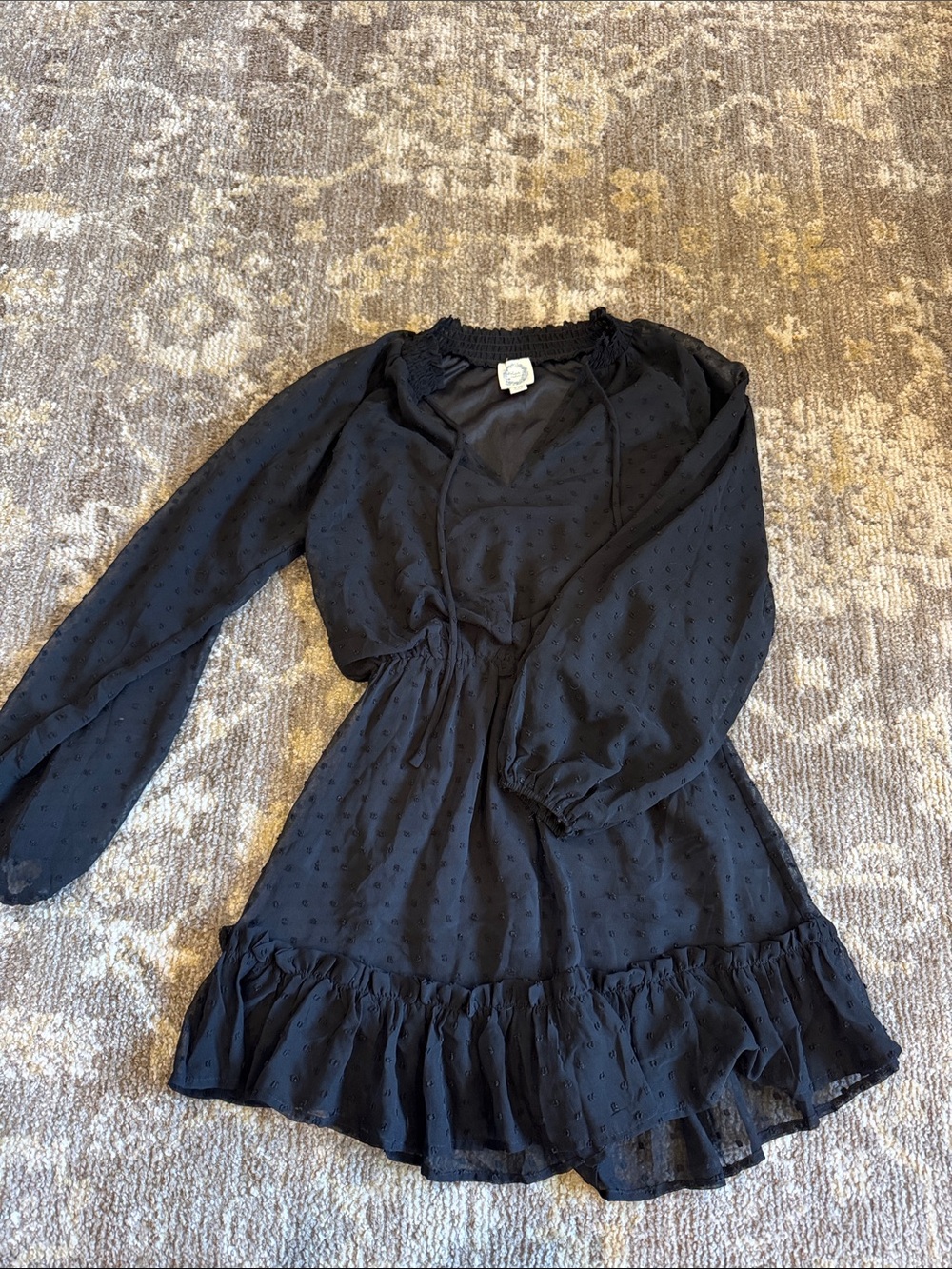 Blue Rain Black Long-Sleeve Ruffle-Hem Dress